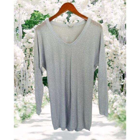 T. Babaton 100% Linen Sheer Lightweight Knit V-Neck Long Sleeve Oversized Tunic - Picture 1 of 6